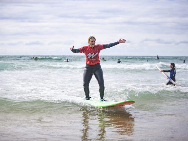 Surf lessons at Watergate Bay beach near Newquay